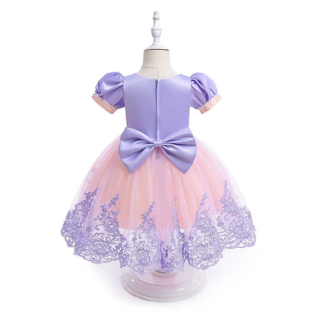 Elegant Floral Embroidered Children's Dresses: Layered Tulle, Pearl Accents & Sheer Mesh Details for Special Occasions Like Weddings, Parties & Photo Shoots | Whimsical Nursery Attire with Peach & Silver Embroidery