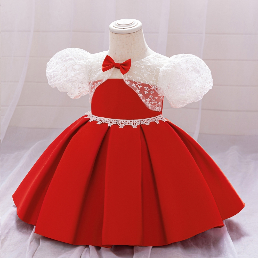 Enchanting Lace Dresses for Girls: Bubble Sleeves, Embellished Back Zippers & Sheer Mesh Accents for Special Occasions