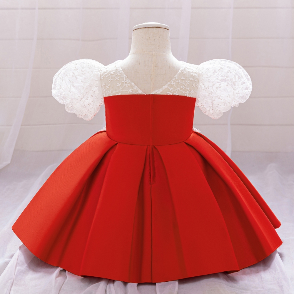 Enchanting Lace Dresses for Girls: Bubble Sleeves, Embellished Back Zippers & Sheer Mesh Accents for Special Occasions
