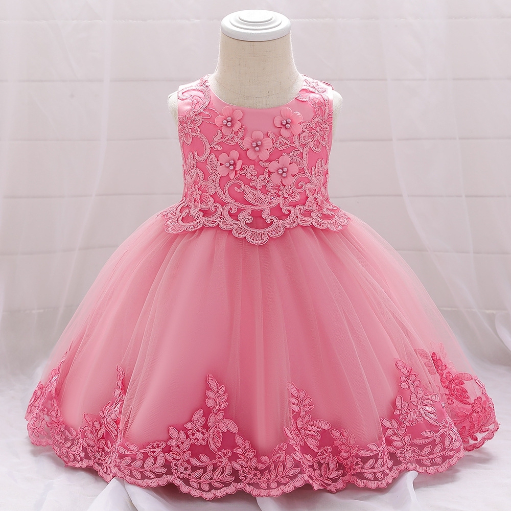 Elegant White Children's Dresses with Floral Lace, Tulle Layers & Pearl Embellishments | Special Occasion Attire for Girls Featuring Hexagonal Mesh Fabric, Linen Lining & Delicate Bow Accents