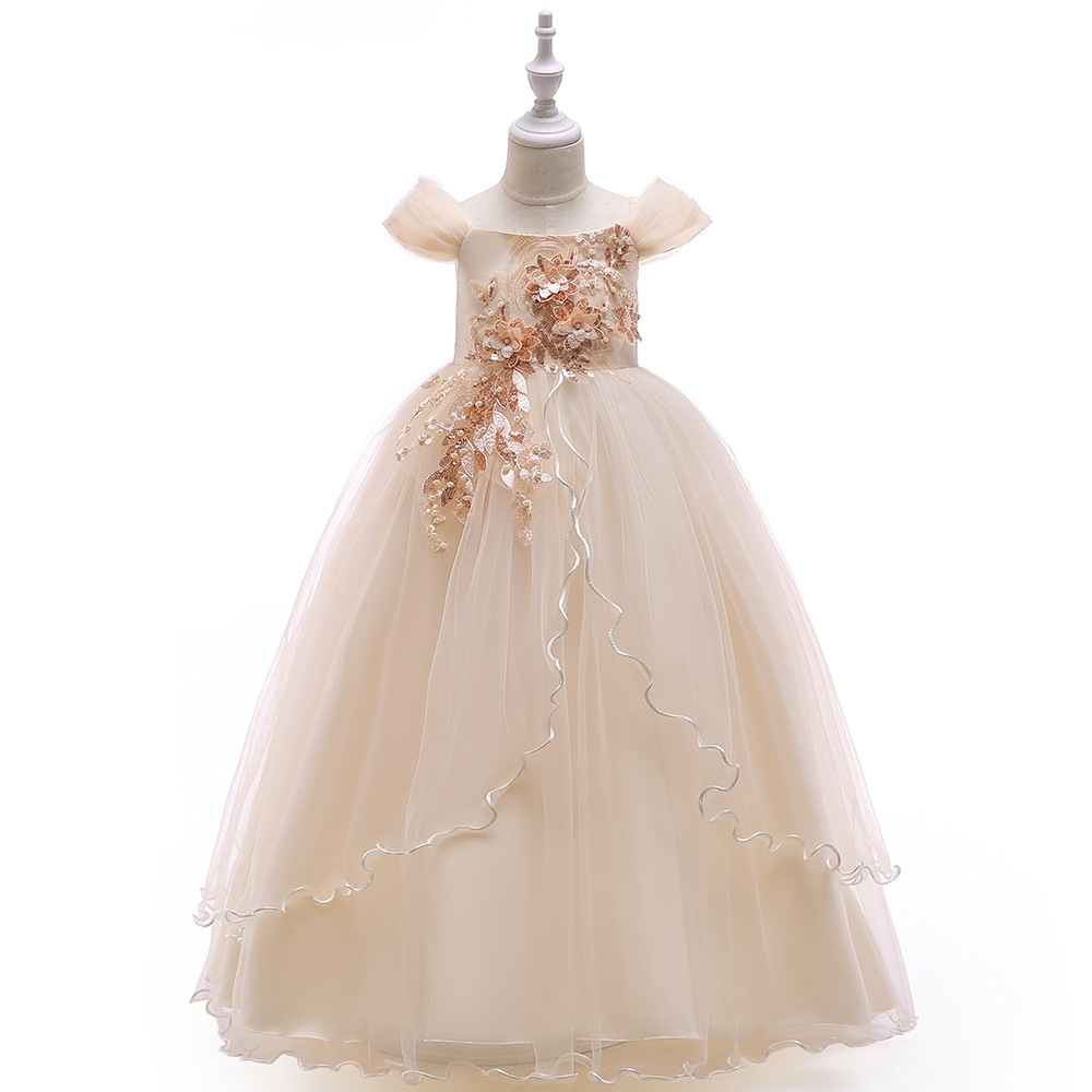 Glamorous Off - Shoulder Tulle Dresses for Little Girls Elegant Pink & Crimson Children's Dresses: Layered Tulle, Floral Embroidery & Shimmering Details for Special Occasions like Weddings, Parties & Pageants