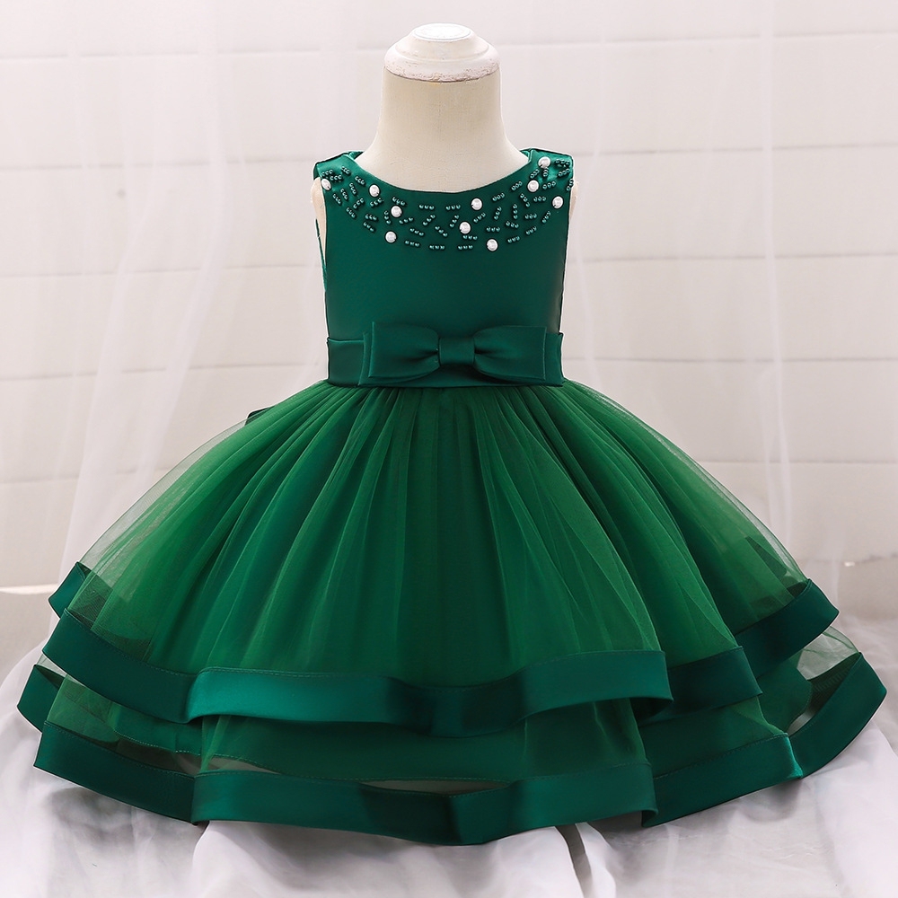 Stunning Red Sleeveless Girl's Party Dress with Embellishments Elegant Red Children's Dresses: Layered Tulle, Satin Ribbons & Pearl Embroidery for Special Occasions Like Weddings, Parties & Photo Shoots | Premium Kids' Formalwear with Playful Details