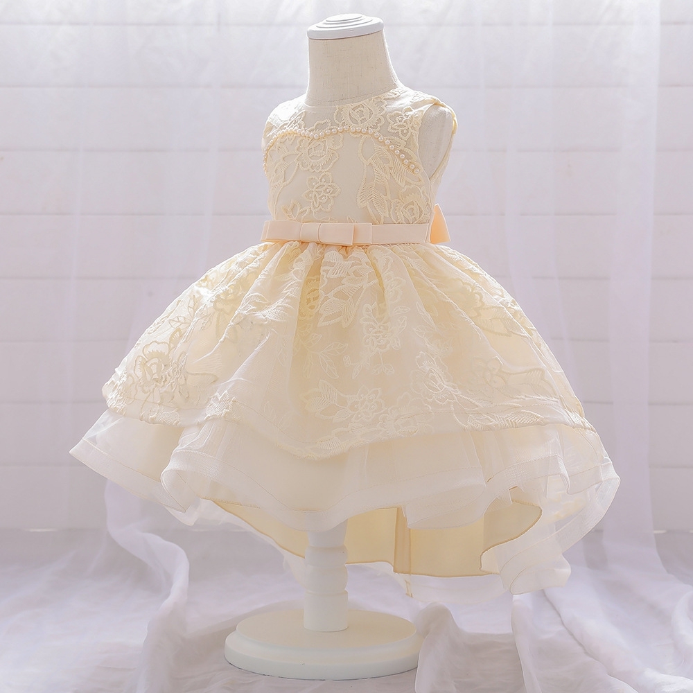 Elegant Floral Lace Children's Dresses: Tiered Tulle Skirts, Pearl Embellishments & Delicate Mesh Details for Special Occasions