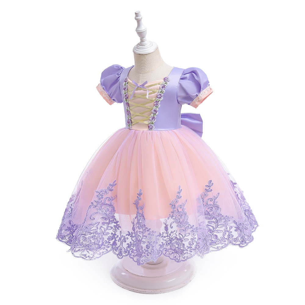 Elegant Floral Embroidered Children's Dresses: Layered Tulle, Pearl Accents & Sheer Mesh Details for Special Occasions Like Weddings, Parties & Photo Shoots | Whimsical Nursery Attire with Peach & Silver Embroidery