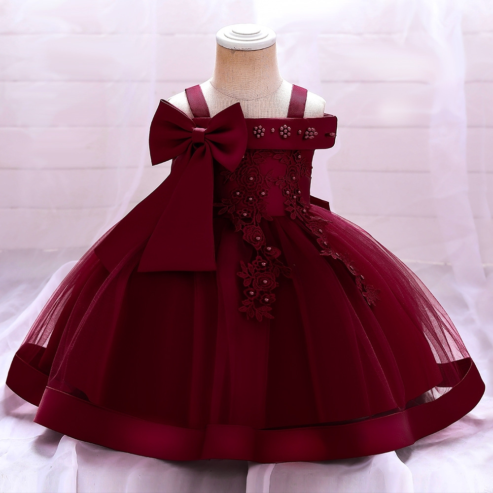 Adorable Off - Shoulder Pink Tulle Dress with Floral Embroidery for Little Girls
