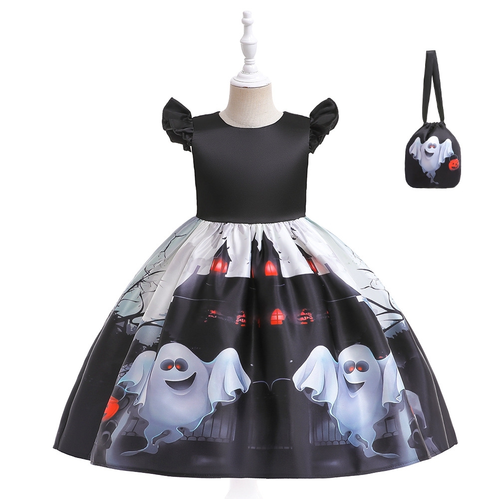 Elegant Halloween Dresses for Girls: Spooky Elegance with Ghost, Pumpkin & Star Designs | Satin, Tulle & Cotton Children's Costumes for Festive Parties