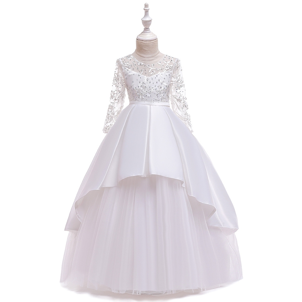 Enchanting Deep Lace & Satin Dresses for Girls - Layered Tulle Skirts, Crystal Embroidery & Adjustable Waistbands for Weddings, Parties & Fairy-Tale Events