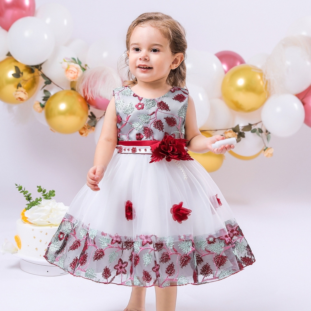 Floral Embroidered Children's Dresses – Tulle & Mesh Layers, Elastic Waistbands & Detachable Headpieces for Special Occasions