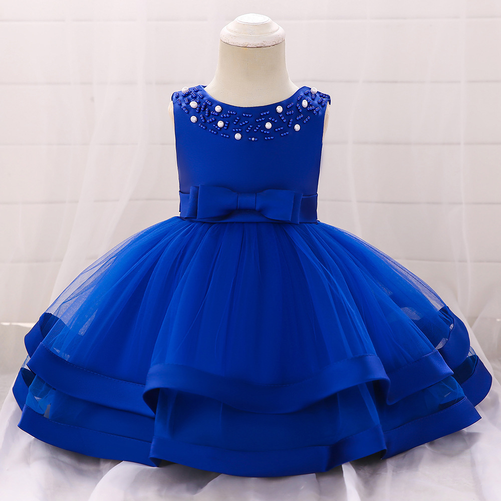 Stunning Red Sleeveless Girl's Party Dress with Embellishments Elegant Red Children's Dresses: Layered Tulle, Satin Ribbons & Pearl Embroidery for Special Occasions Like Weddings, Parties & Photo Shoots | Premium Kids' Formalwear with Playful Details