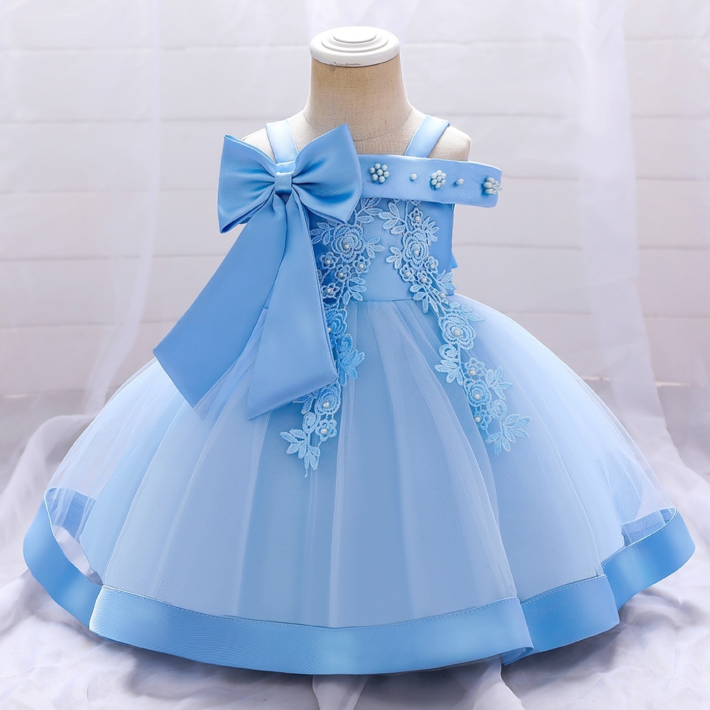Adorable Off - Shoulder Pink Tulle Dress with Floral Embroidery for Little Girls