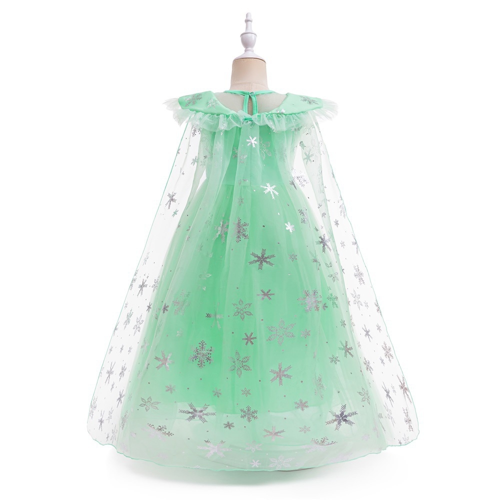 Elegant Frozen Elsa-Inspired Children's Dresses: Mint Green & Lavender Tulle Layers, Shimmering Sequins & Snowflake Embroidery for Magical Occasions Like Halloween, Parties & Cosplay