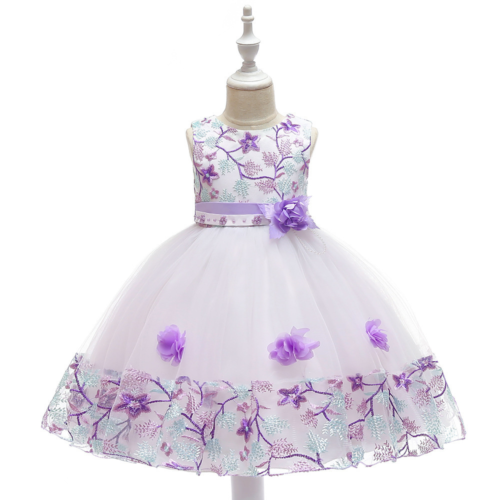 Elegant Floral Embroidered Children's Dresses: Layered Tulle, Pearl Accents & Sheer Mesh Details for Special Occasions Like Weddings, Parties & Photo Shoots | Whimsical Nursery Attire with Peach & Silver Embroidery