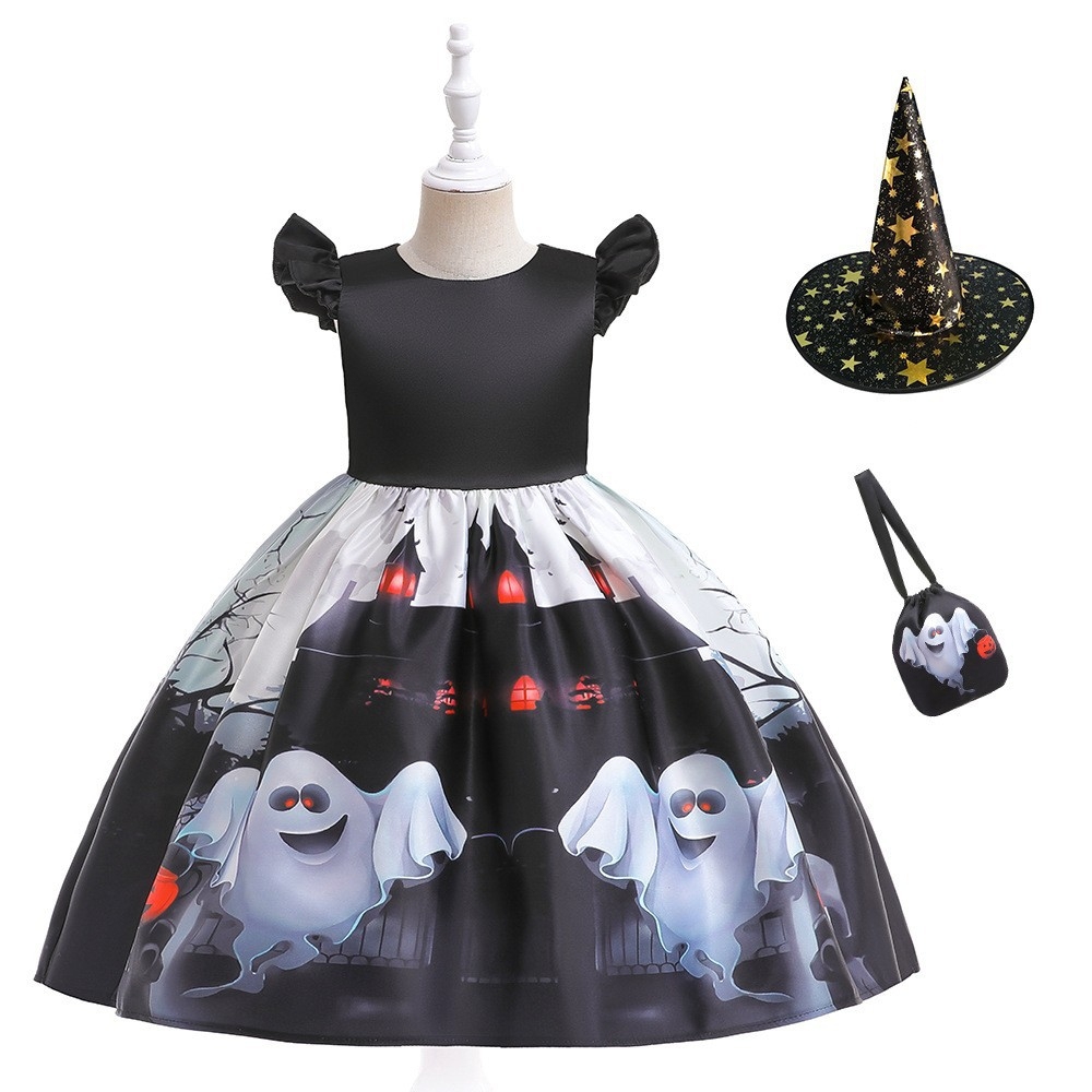 Elegant Halloween Dresses for Girls: Spooky Elegance with Ghost, Pumpkin & Star Designs | Satin, Tulle & Cotton Children's Costumes for Festive Parties