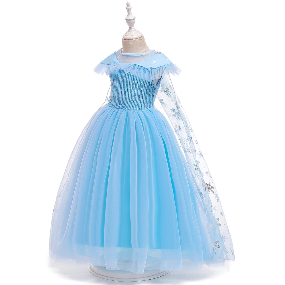 Elegant Frozen Elsa-Inspired Children's Dresses: Mint Green & Lavender Tulle Layers, Shimmering Sequins & Snowflake Embroidery for Magical Occasions Like Halloween, Parties & Cosplay
