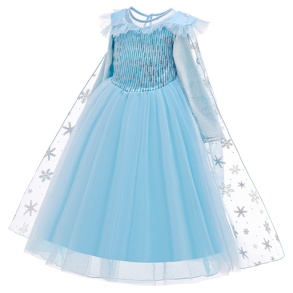 Enchanting Light Blue Princess Dresses for Girls: Iridescent Snowflake Embroidery, Tulle Skirts & Shimmering Details | Winter Wonderland Attire