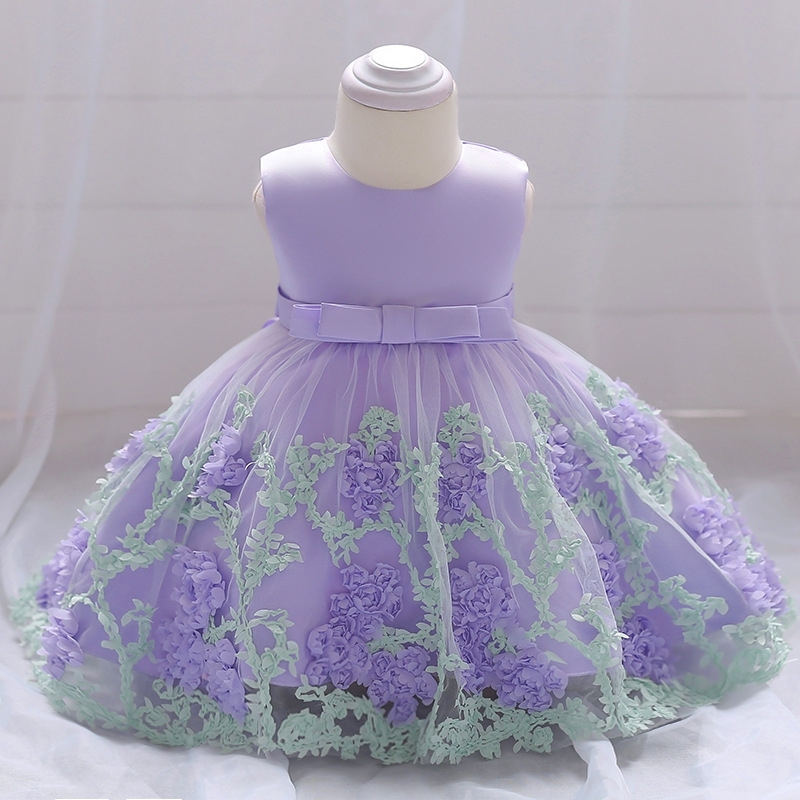 Lavender & Mint Children's Dresses with Floral Embroidery, Tulle Skirts & Satin Bows for Special Occasions