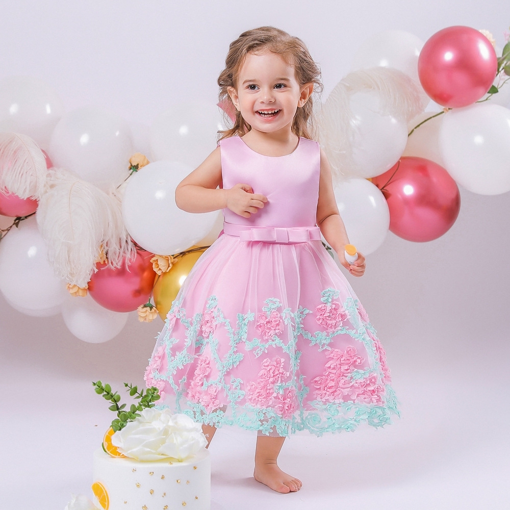 Lavender & Mint Children's Dresses with Floral Embroidery, Tulle Skirts & Satin Bows for Special Occasions