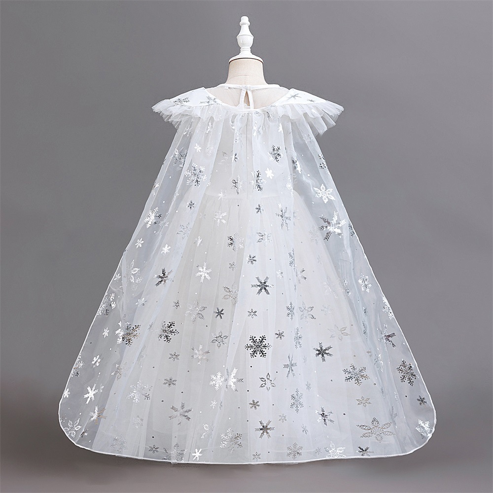 Elegant Frozen Elsa-Inspired Children's Dresses: Mint Green & Lavender Tulle Layers, Shimmering Sequins & Snowflake Embroidery for Magical Occasions Like Halloween, Parties & Cosplay