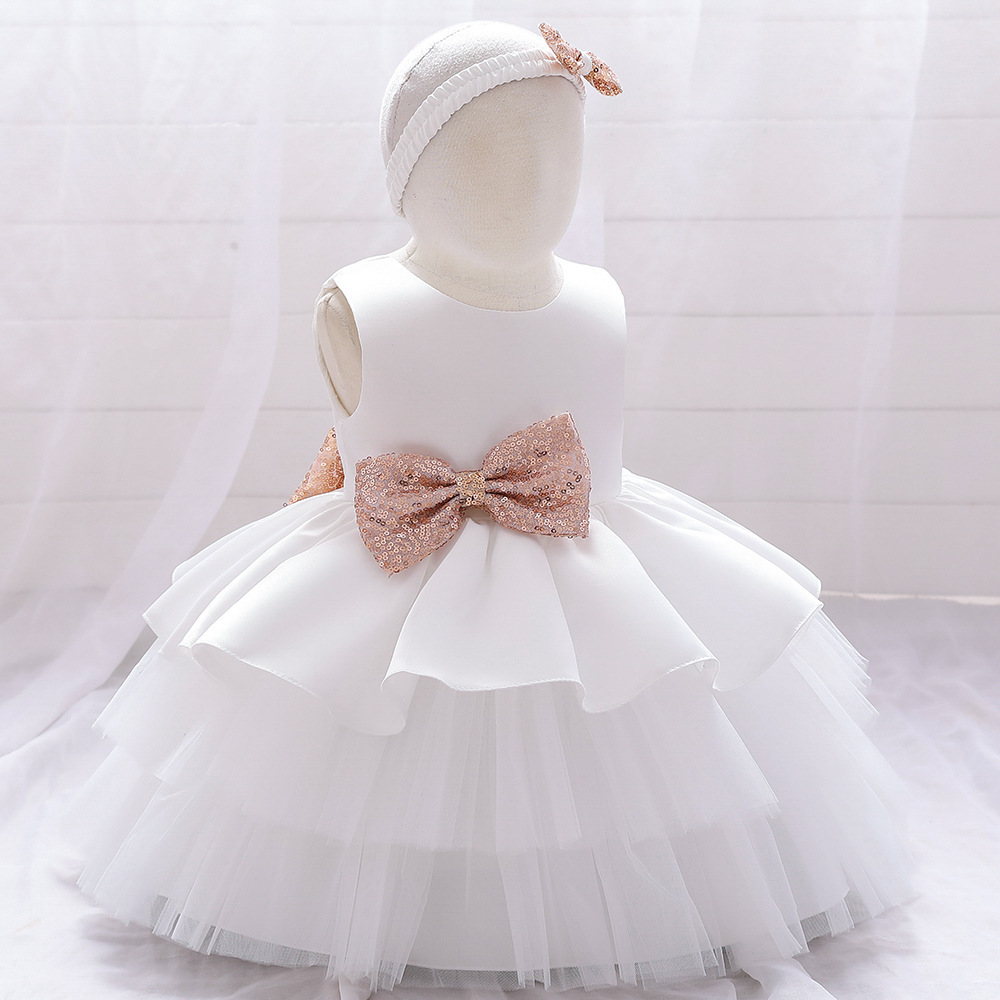 Enchanting Children's Dresses: Layered Tulle, Glittering Sequin Bows & Coral Rose Accents for Special Occasions Like Weddings, Parties & Photo Shoots | Whimsical Nursery Attire with Delicate Mesh & Satin Details