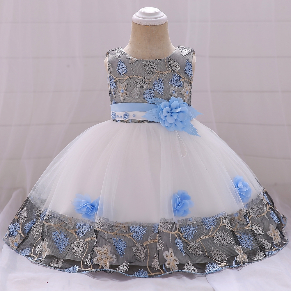 Floral Embroidered Children's Dresses – Tulle & Mesh Layers, Elastic Waistbands & Detachable Headpieces for Special Occasions