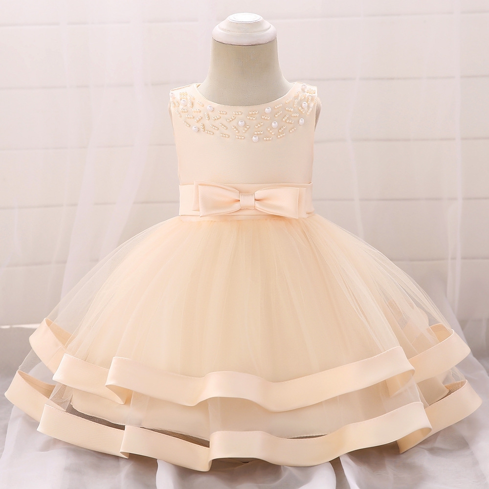 Stunning Red Sleeveless Girl's Party Dress with Embellishments Elegant Red Children's Dresses: Layered Tulle, Satin Ribbons & Pearl Embroidery for Special Occasions Like Weddings, Parties & Photo Shoots | Premium Kids' Formalwear with Playful Details