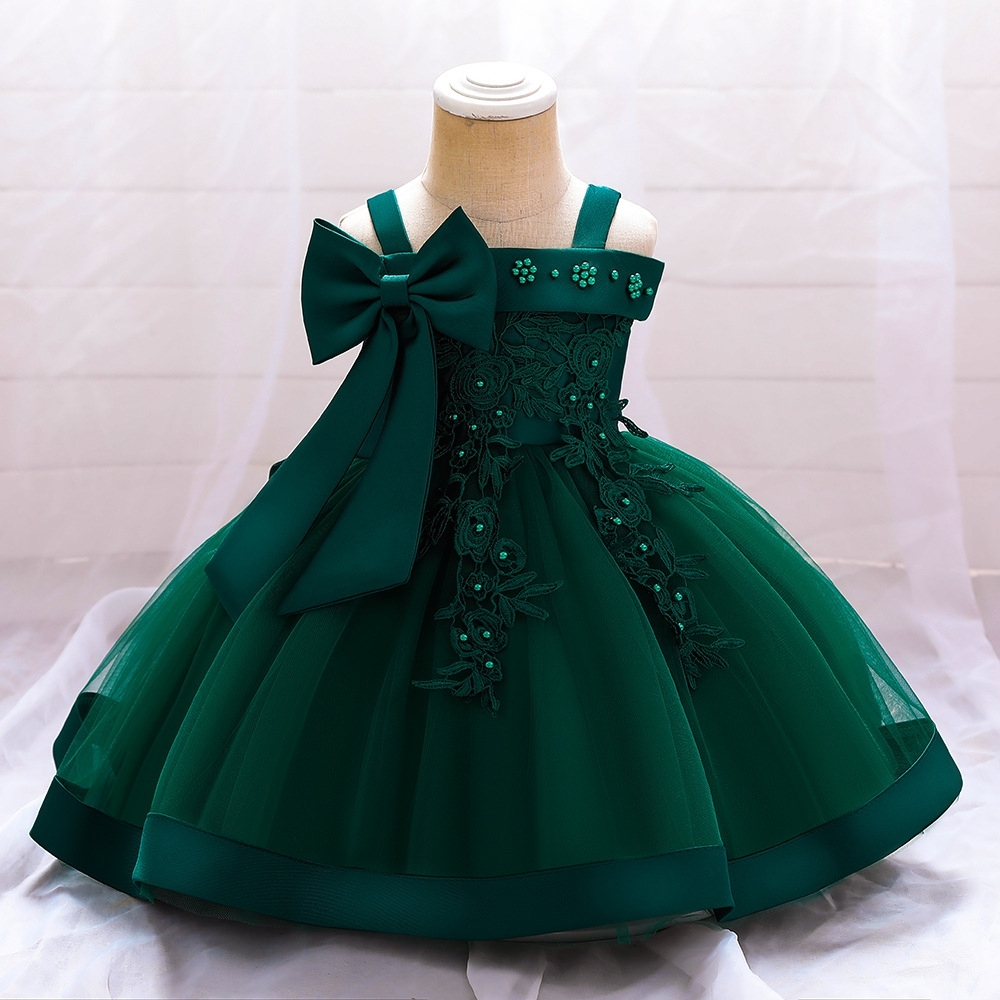 Adorable Off - Shoulder Pink Tulle Dress with Floral Embroidery for Little Girls
