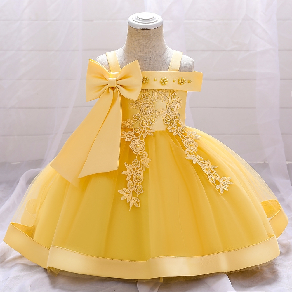 Adorable Off - Shoulder Pink Tulle Dress with Floral Embroidery for Little Girls