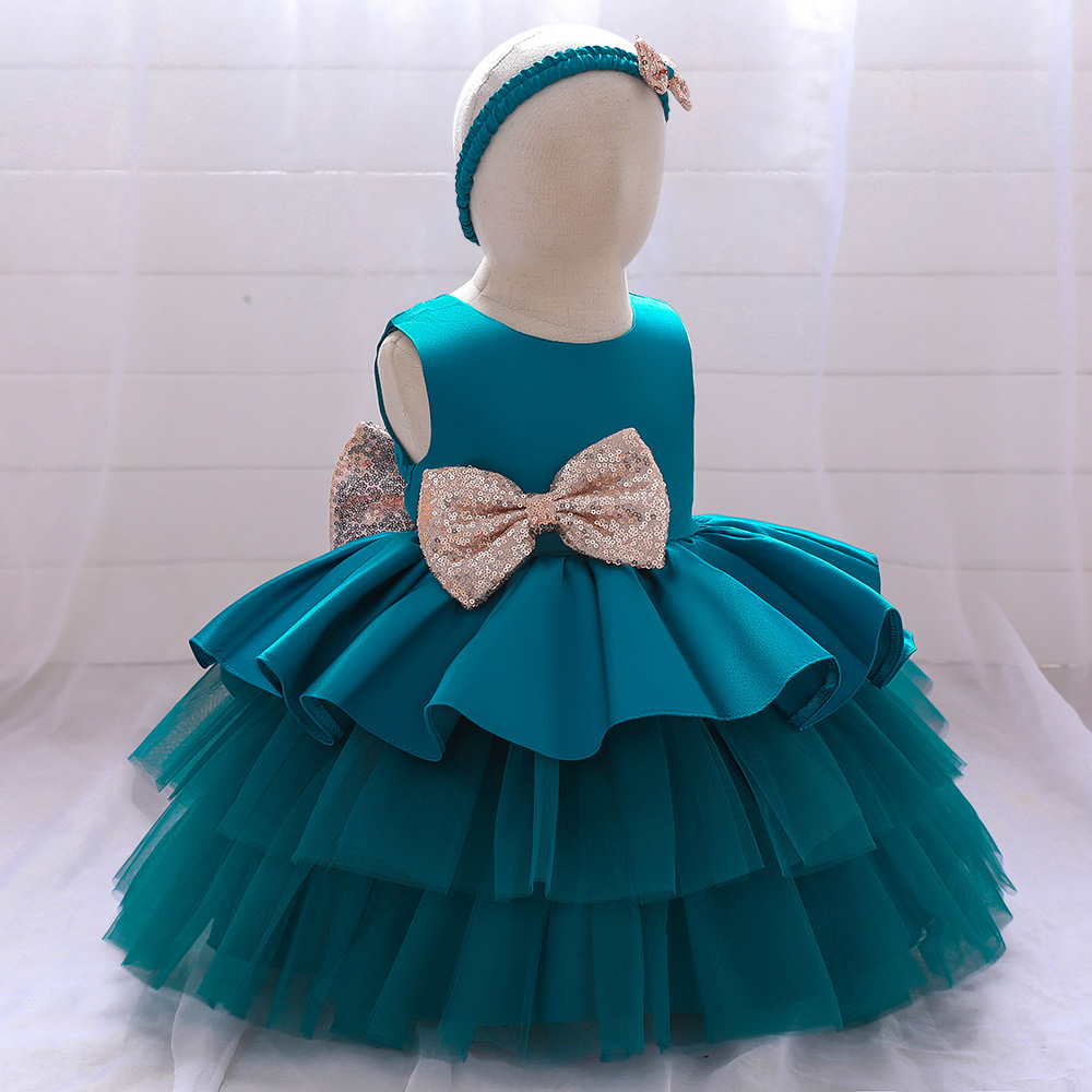 Enchanting Children's Dresses: Layered Tulle, Glittering Sequin Bows & Coral Rose Accents for Special Occasions Like Weddings, Parties & Photo Shoots | Whimsical Nursery Attire with Delicate Mesh & Satin Details