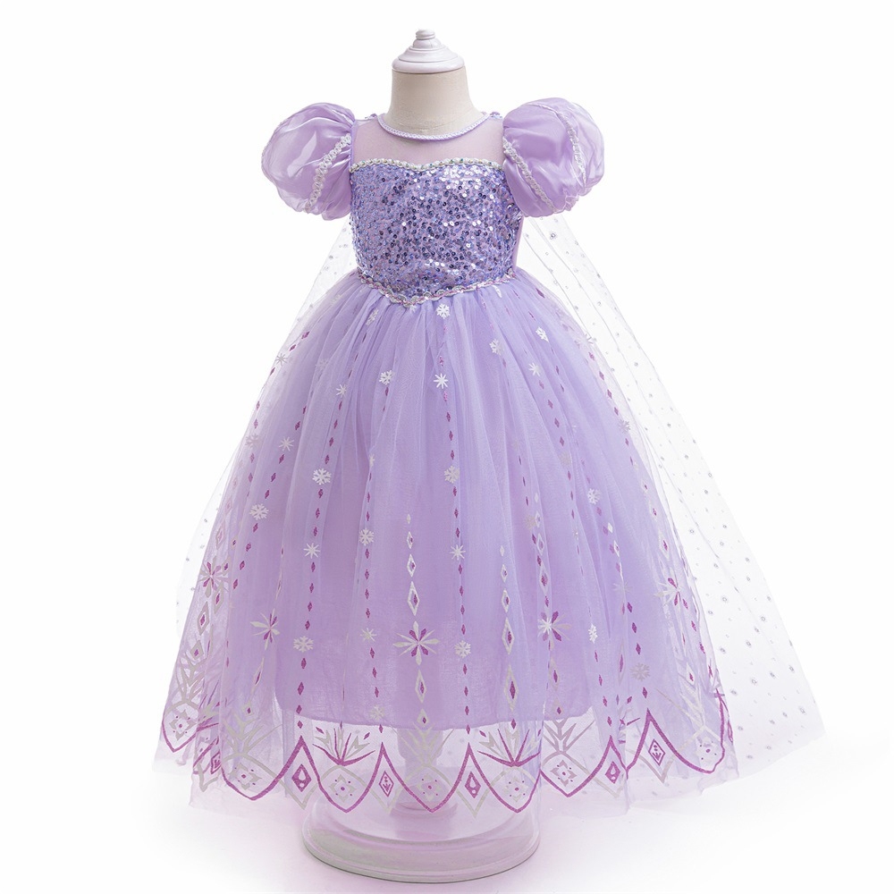 Enchanting Lavender & Blue Princess Dresses for Girls - Sparkling Tulle, Snowflake Embroidery & Iridescent Sequins for Special Occasions