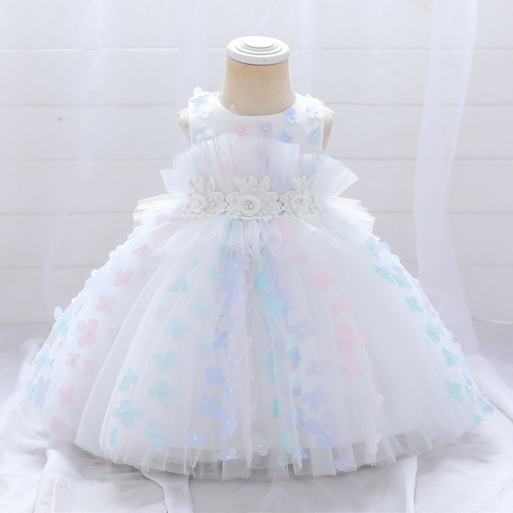 Elegant Lavender Floral Children's Dresses: Tulle Skirts, Beaded Embroidery & Sheer Mesh Details | Whimsical Special Occasion Attire for Girls