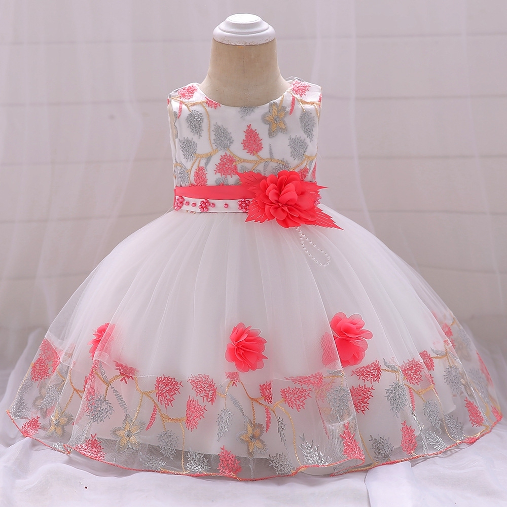 Floral Embroidered Children's Dresses – Tulle & Mesh Layers, Elastic Waistbands & Detachable Headpieces for Special Occasions