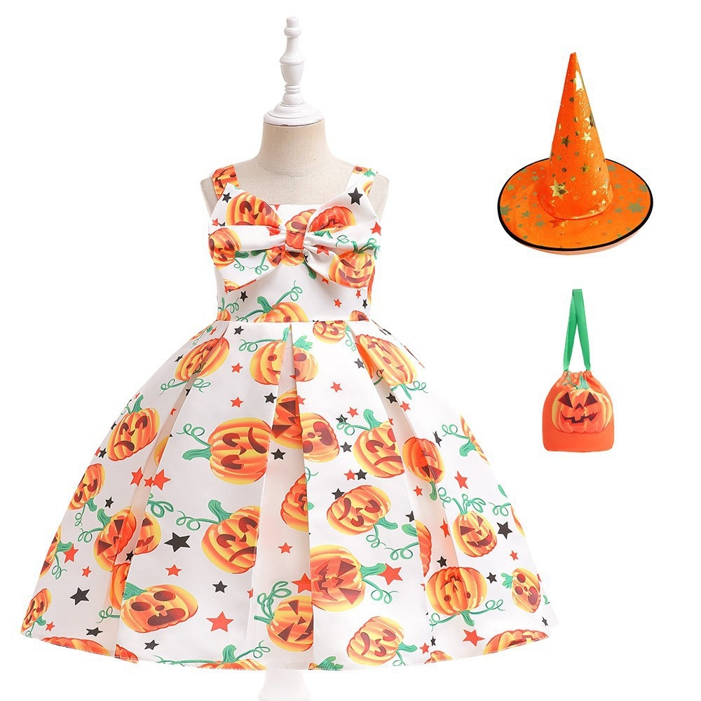 Elegant Halloween Dresses for Girls: Spooky Elegance with Ghost, Pumpkin & Star Designs | Satin, Tulle & Cotton Children's Costumes for Festive Parties