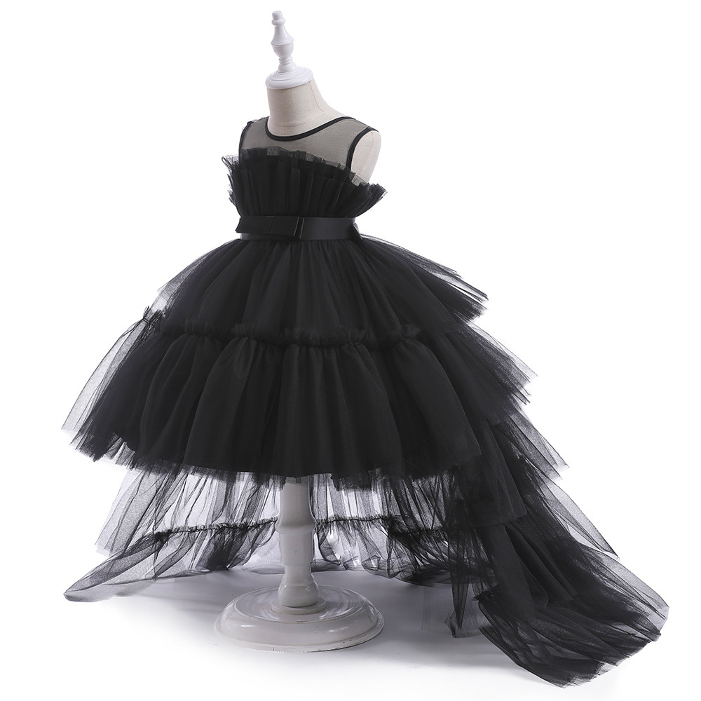 Elegant White & Red Tulle Layered Dresses for Girls: Sheer Fabric, Satin Ribbons & Ruffled Skirts for Special Occasions | Whimsical Children's Formalwear