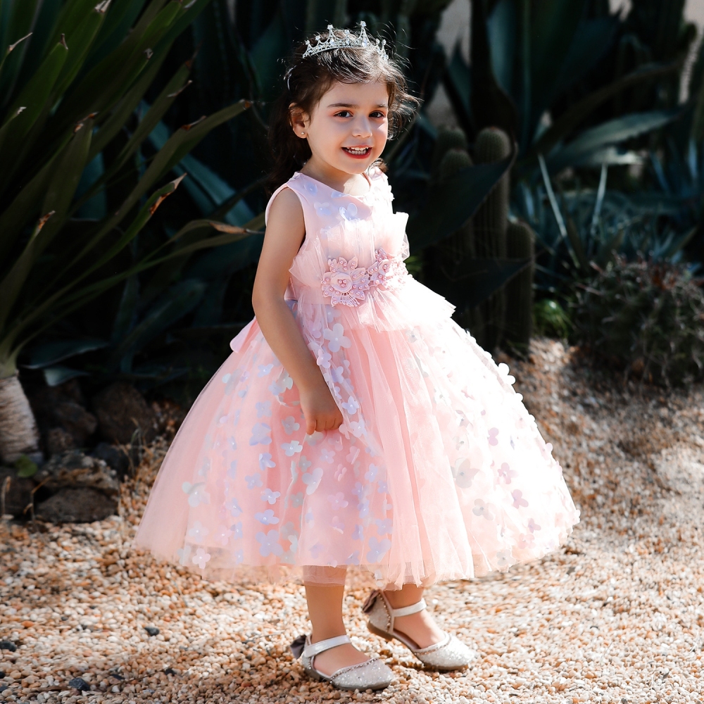 Elegant Lavender Floral Children's Dresses: Tulle Skirts, Beaded Embroidery & Sheer Mesh Details | Whimsical Special Occasion Attire for Girls