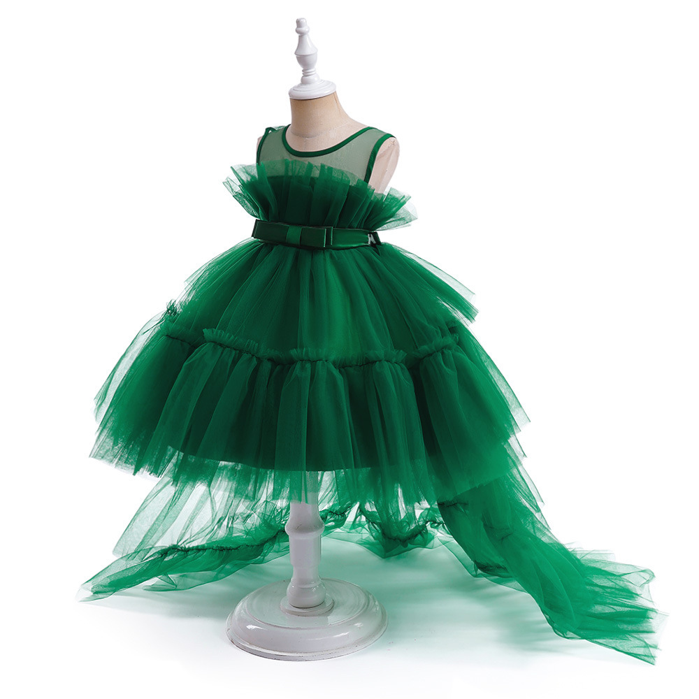 Elegant White & Red Tulle Layered Dresses for Girls: Sheer Fabric, Satin Ribbons & Ruffled Skirts for Special Occasions | Whimsical Children's Formalwear
