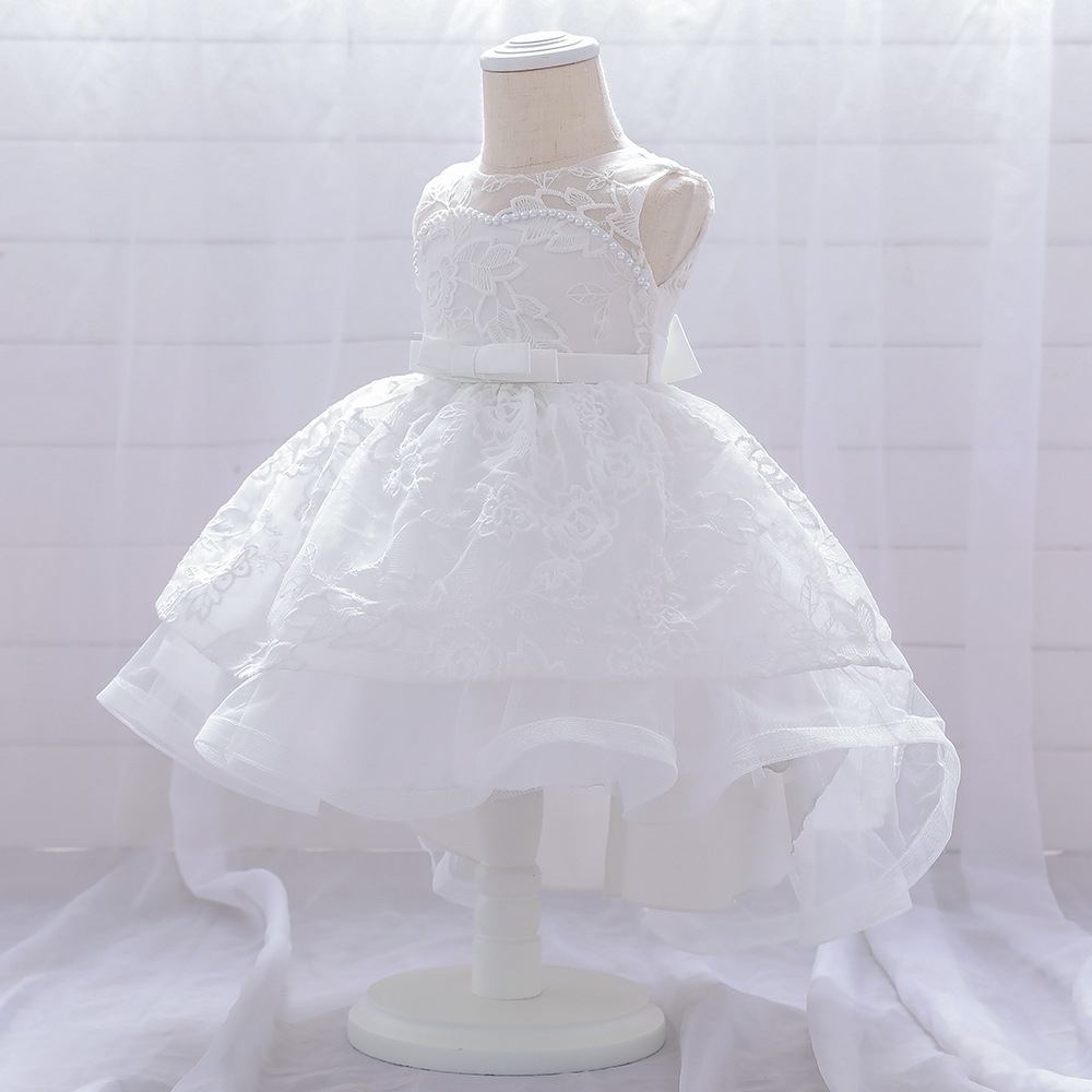 Elegant Floral Lace Children's Dresses: Tiered Tulle Skirts, Pearl Embellishments & Delicate Mesh Details for Special Occasions