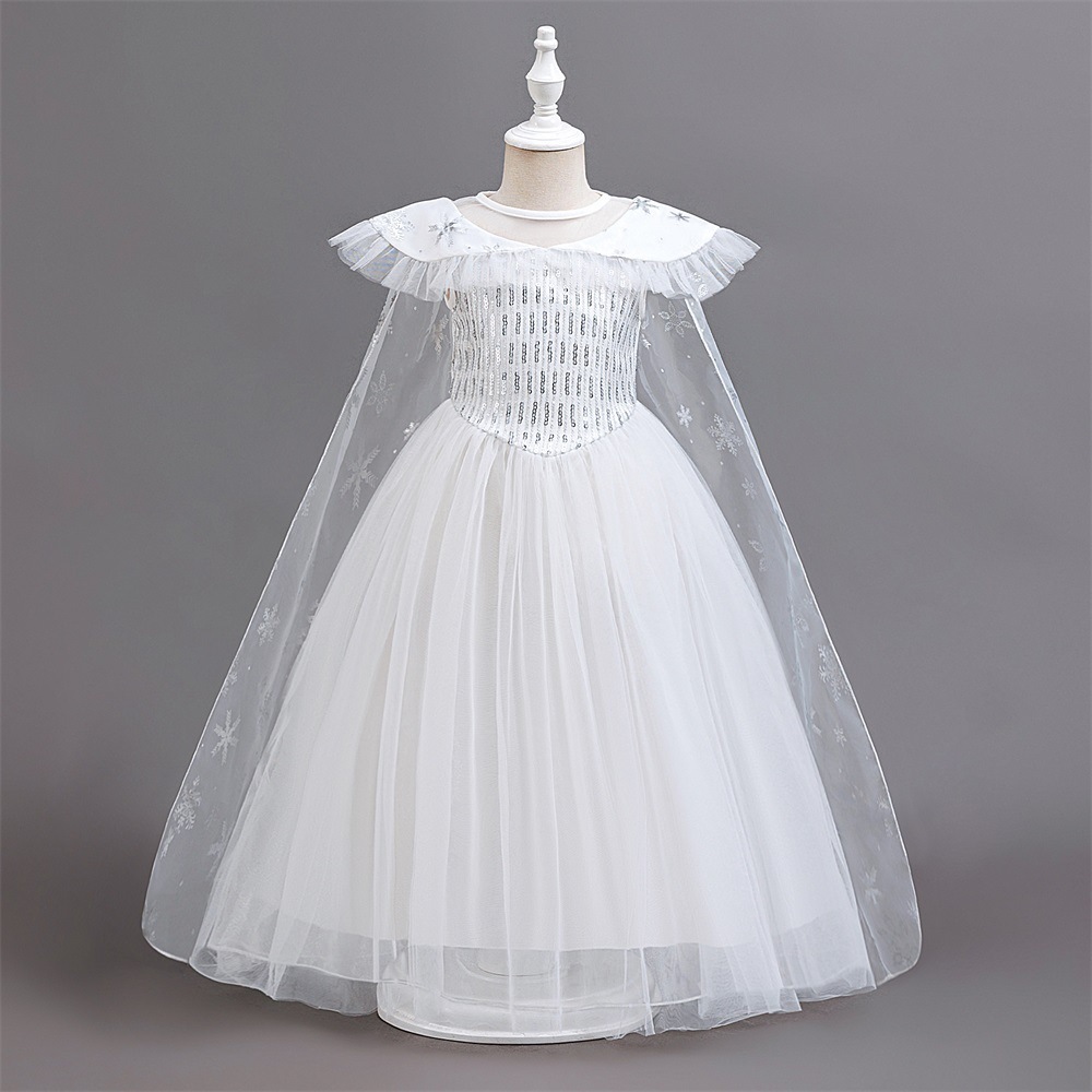 Elegant Frozen Elsa-Inspired Children's Dresses: Mint Green & Lavender Tulle Layers, Shimmering Sequins & Snowflake Embroidery for Magical Occasions Like Halloween, Parties & Cosplay