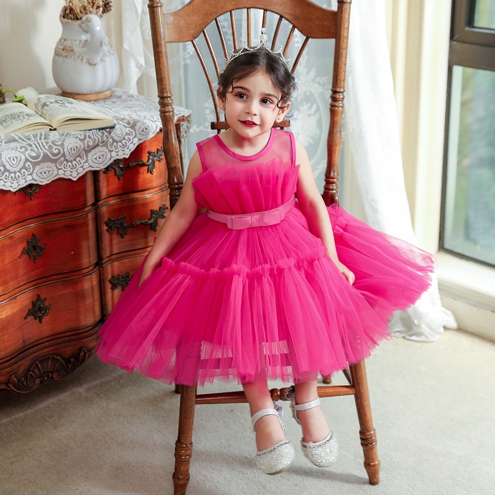 Exquisite White Tulle Children's Dress: A Dreamy Attire for Special Occasions Elegant White & Pink Tulle Dresses for Girls: Layered Silhouettes, Delicate Embroidery & Sheer Fabric Designs for Special Occasions Like Weddings, Parties & Photo Shoots