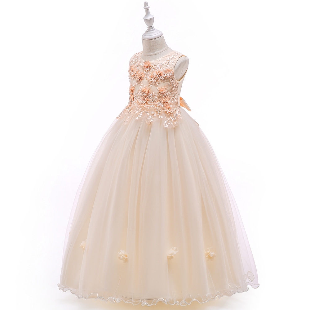 Enchanting Ball Gowns for Girls - Lace & Tulle Layers, Pearl Embellishments & Elastic Waistbands for Weddings, Parties & Fairy-Tale Events