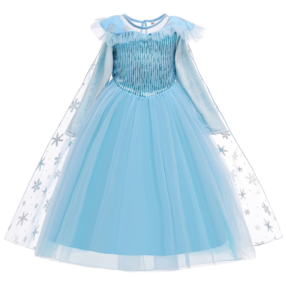 Enchanting Light Blue Princess Dresses for Girls: Iridescent Snowflake Embroidery, Tulle Skirts & Shimmering Details | Winter Wonderland Attire