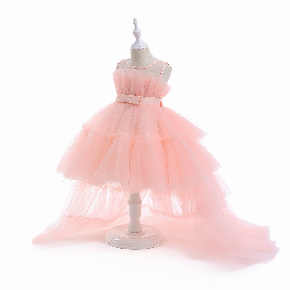 Elegant White & Red Tulle Layered Dresses for Girls: Sheer Fabric, Satin Ribbons & Ruffled Skirts for Special Occasions | Whimsical Children's Formalwear