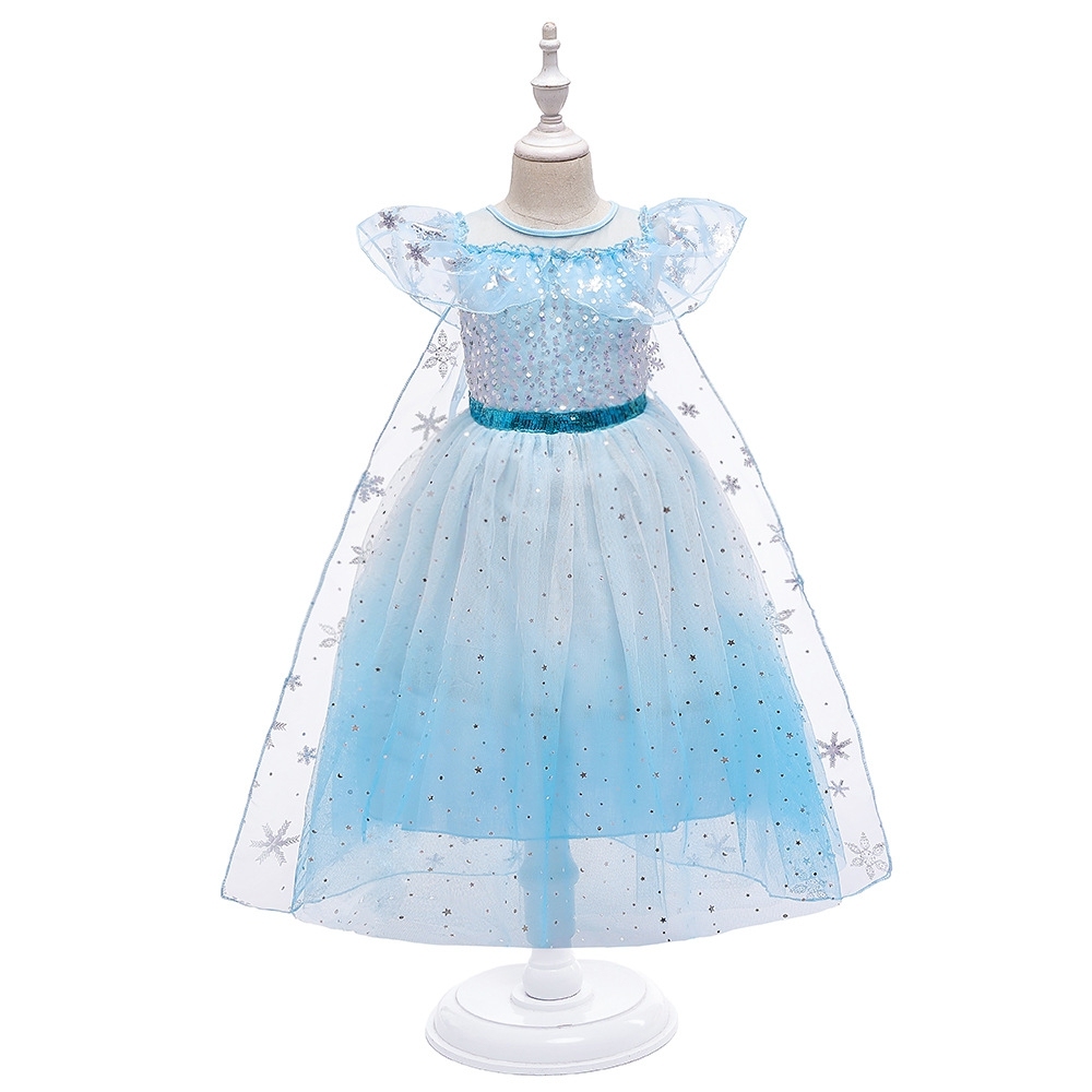 Elegant Light Blue Children's Dresses: Tulle Layers, Silver Star & Snowflake Embellishments for Special Occasions Like Weddings, Parties & Photo Shoots | Enchanting Nursery Attire with Iridescent Details