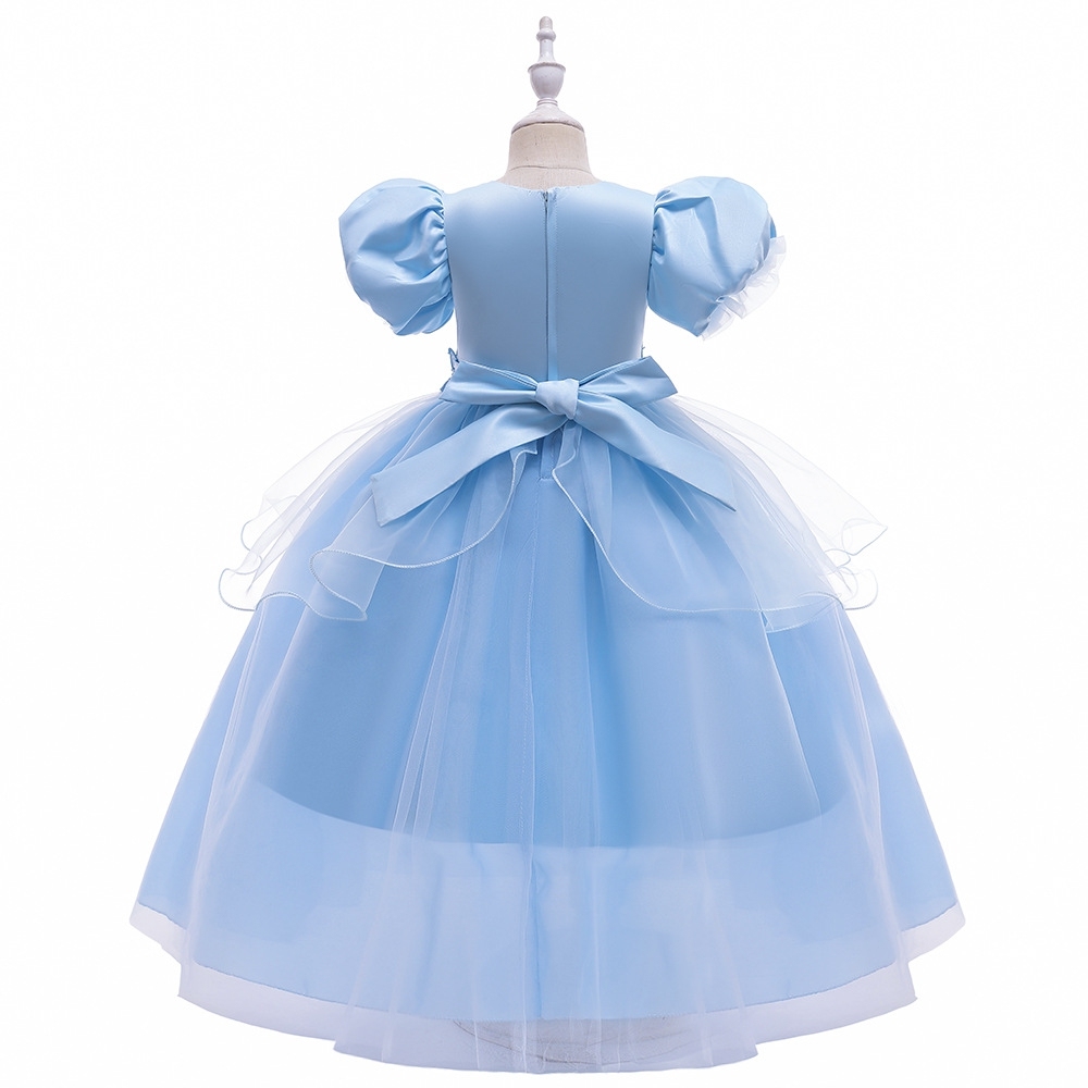 Elegant Light Blue Princess Dresses for Girls: Tulle Layers, Floral Embroidery & Sheer Fabric Designs | Whimsical Special Occasion Attire for Children
