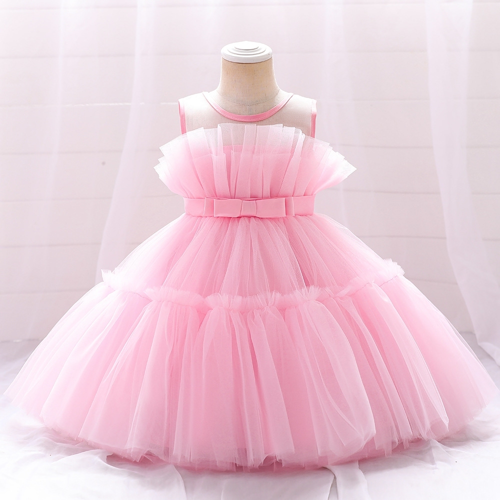 Exquisite White Tulle Children's Dress: A Dreamy Attire for Special Occasions Elegant White & Pink Tulle Dresses for Girls: Layered Silhouettes, Delicate Embroidery & Sheer Fabric Designs for Special Occasions Like Weddings, Parties & Photo Shoots
