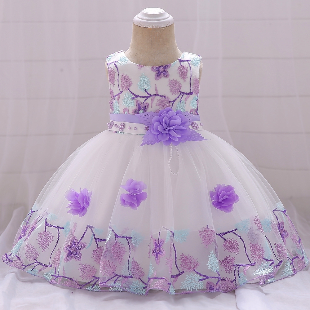 Floral Embroidered Children's Dresses – Tulle & Mesh Layers, Elastic Waistbands & Detachable Headpieces for Special Occasions
