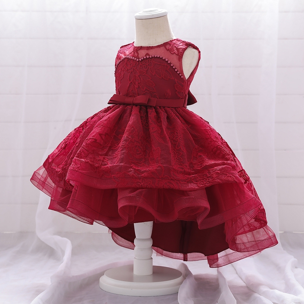 Elegant Floral Lace Children's Dresses: Tiered Tulle Skirts, Pearl Embellishments & Delicate Mesh Details for Special Occasions