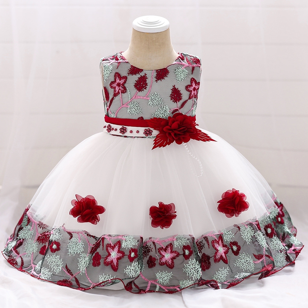 Floral Embroidered Children's Dresses – Tulle & Mesh Layers, Elastic Waistbands & Detachable Headpieces for Special Occasions