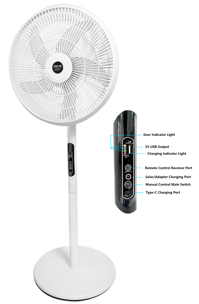 3-in-1 Charging Solar Standing Fan with Type-C - Versatile Solar Battery Fan for Indoor/Outdoor - Portable Solar Powered Fan with Mobile Charging