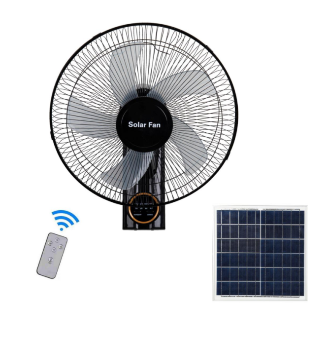 16-Inch Solar Wall Mount Fan with Remote Control - Multi-Function Digital Display