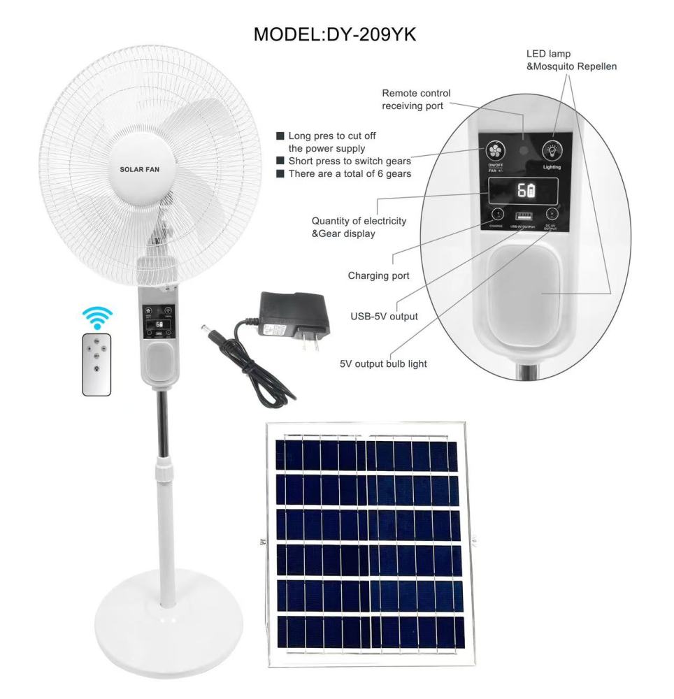 6-Speed Solar Standing Fan with Mosquito Repellent - High-Capacity Solar Attic Fan Alternative - Smart Display Remote Control Solar Fan